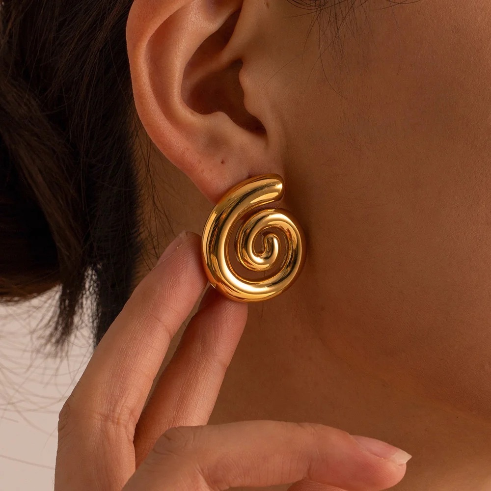 NEW: 18K Gold Chunky Swirl Earrings*Waterproof* Sweatproof * Tarnish Resistant*